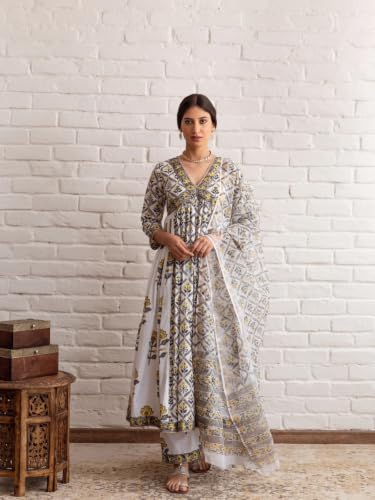 Image of GRECIILOOKS Women's Regular Fit Kurta Sets| Kurti Set | 3 Piece Kurta Pant Dupatta Set's | Elegant Suit| Dupatta | Party Outfit Traditional Dress for Woman | Comfortable Outfit for Office, Casual & Daily Use
