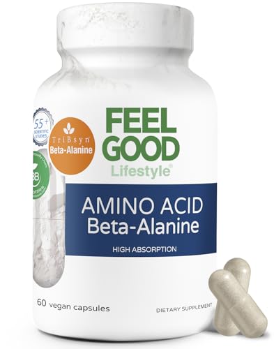 Beta-Alanine Capsules -Amino Acid - 3200mg Equivalent Dose - Prevent Muscle Loss - Brain Health - Joint Health - Heart Health - High Absorption- 30 Servings - Feelgood Lifestyle