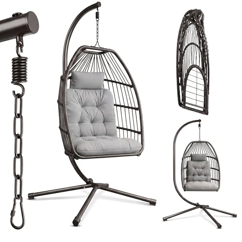 Xbro Fauteuil Oeuf Suspendu avec Structure en Polyrotin, Pliable et Pivotant à 360°, Supportant Jusqu'à 160 kg, Coussin Inclus, Utilisation Intérieure et...