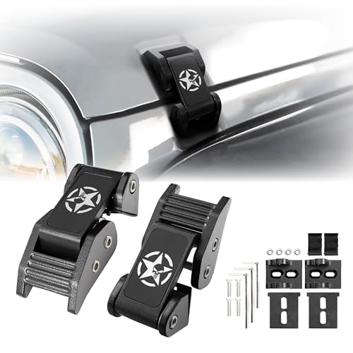 USR 07-25 JK and JL HOOD LATCHES Metal Constructed Lock Catch – HeavyDuty Hoodlatch Set (2pc) Compatible with 2007-2025 Jeep Wrangler Rubicon Sahara Sport Willys (SKULL EDITION w/INSTALL HARDWARE)