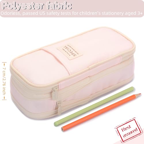Image of Large Capacity Canvas Pencil Case Organizer Holder Pouch Bag with Zipper Compartments, Pen Cases for Women Girls School Adults (Pink)