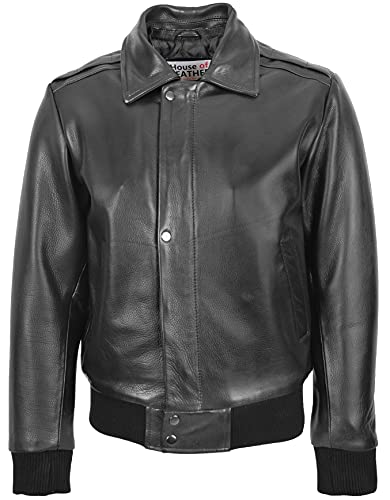Mens Leather Bomber Jacket Removable Collar Pilot Aviator Leroy3