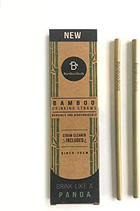 Pack of 12 Reusable and Biodegradable Bamboo Drinking Straws by BamBoo Roots - Plastic Drinking Straw Alternative - 100% Organic, BPA Free, Non-Toxic, and No Inks or Dyes - Straw Cleaner Included -