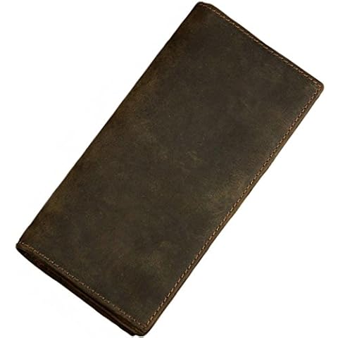 Itslife Men's RFID Vintage Look Genuine Leather Long Bifold Wallet Checkbook Wallets for Men, 0-brown, Rfid Wallet Cover