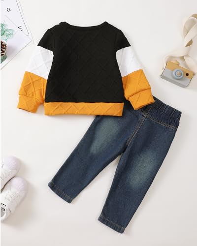 Image of NZRVAWS Toddler Baby Boy Clothes Pullover Sweater Ripped Jean Sweatsuit Little Boy Outfit Fall Winter Clothing Set 6M-7T