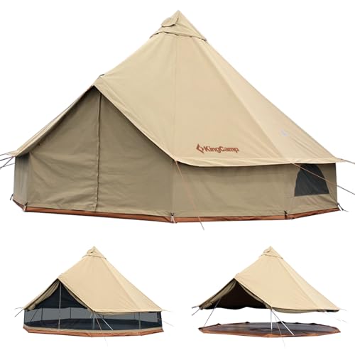 KingCamp Khan 5m Glockenzelt Oversize Raum 340g Polyester-Baumwolle Heavy Duty Wasserdicht Luxus Outdoor Pyramidenzelt/für 8-10 Person Familie Outdoor in Allen Jahreszeiten Campingzelt