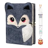 ParkistStar Plush Fox Diary, Diary with Lock,Fuzzy Diary Girl, Kids Journal Notebook Set with Lock and Pen, 80 Lined Sheet, School, Birthday Gift A5