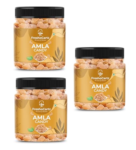 Image of FreshoCartz Dried Sweet Amla Candy | Indian Organic Dry Gooseberries | Avla Candies Without Edit Sugar - Jar Pack (Dried Gooseberry, 300 Gram (Pack Of 3))