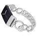 Produktbild samLIKE Edelstahl Armband für Fitbit Charge 3 für Damen Ersatzarmband Aushöhlen Design Sportarmband mit Glitzer Legierung Kristall Leicht zu Entfernen, 5 Farben, 140-205MM (Silber)