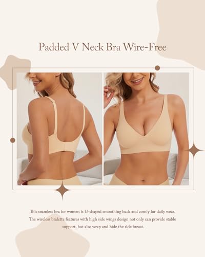 Image of Deep V Bra Padded Bralettes for Women 2 Pack - Low Cut Bras for Deep V Neck Wireless Push Up Bralette Comfort A-D Cups