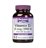 Bluebonnet Nutrition Vitamin D3 1000 IU Softgels, Aids in Muscle and Skeletal Growth, Cholecalciferol from Fish Oil, Non GMO, Gluten Free, Soy Free, Dairy Free, 100 Softgels