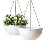 White Hanging Planter Basket - 10 Inch Indoor Outdoor Flower Pots, Plant Containers with Drainage Ho