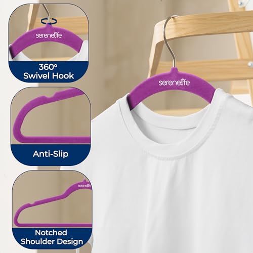 Image of SereneLife Velvet Hangers - 100 Pack, Slim & Space Saving for Closets
