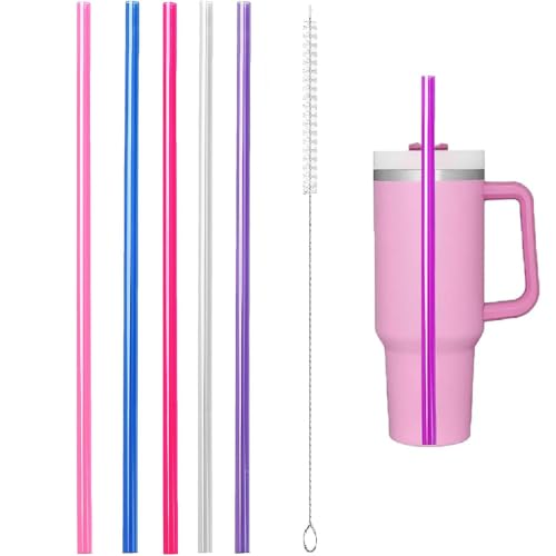 Image of 6Pcs Color Reusable Straws w /Brush for Stanley 30-40oz Tumbler Accessories