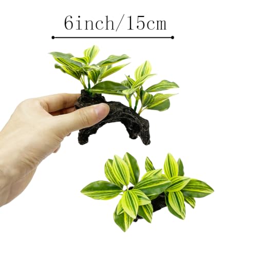 Image of Fish Tank Decorations Aquarium Decor Ornaments Betta Pink Leaf pad Hammock Artificial Driftwood Goldfish Bowl Accessories (2pcs-Green-Set)