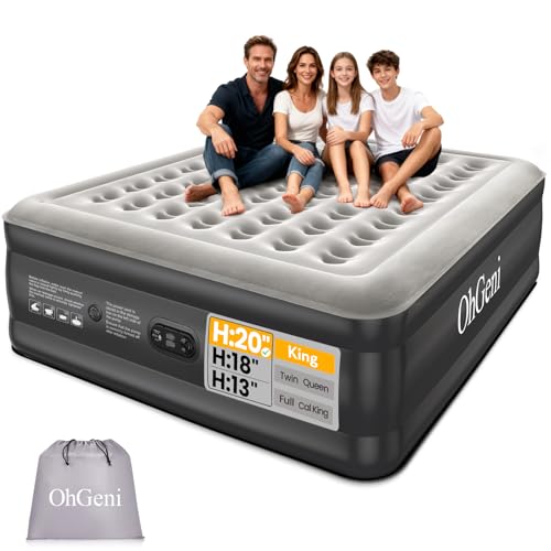 OhGeni 20' Raised King Air Mattress with Built in Pump, Luxury Real Bed Height Blow up Mattress, 3-4...