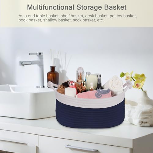 Image of Small Empty Gift Basket with Bag & Ribbons, White & Navy Blue