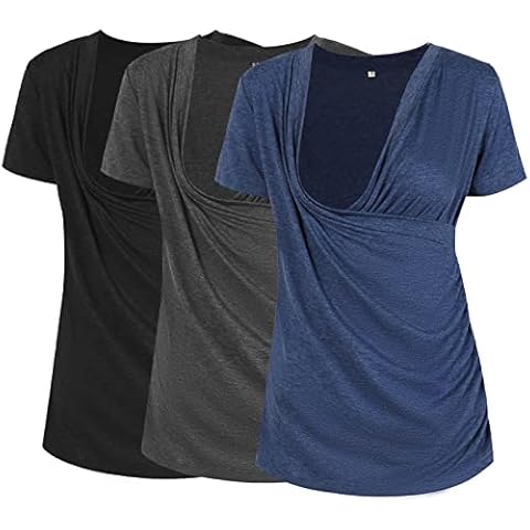 Liu & Qu Women's Maternity Nursing Tops Layered Wrap for Breastfeeding V-Neck Short Sleeve Tee Shirts 3 Packs Cover