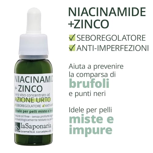 La Saponaria | Niacinamide + Zinco, Siero viso ad azione seboequilibrante e anti-imperfezioni, ideale per pelli miste ed impure, riduce brufoli imperfezioni e punti neri, 30ml - 6