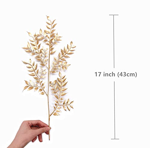 Pasyou Fake Leaves Plants For Christmas Decor, Gold Artificial Shrubs Grass Foliage Plastic Bulk Leaf Indoor Outdoor Home Garden Party Hotel Verandah Wedding Event Faux Diy Decoration - Golden 5 Pack #TOP1