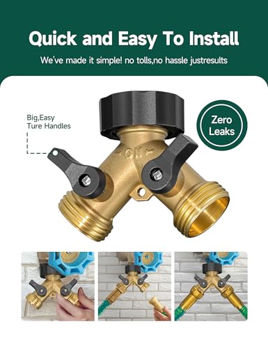 Image of STMOUTUO Heavy Duty Solid Brass RV Water Hose & Garden Hose Splitter - 3 /4 Inch 2-Way Y Connector with Double Shut Off Valves | Rust-Resistant, Zero Leak Design.