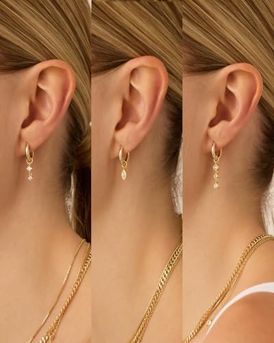 PAVOI 18K Gold Plated Huggie Earrings and Charm Set for Women | Mix and Match Earring Pack with Cubic Zirconia Pearl Opal Star Heart Evil Eye Snake Boho Charms2