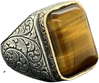 Men Handmade Ring, Tiger Eye Stone Ring, Natural Tiger Eye Gemstone Ring, Turkısh Handmade 925k Sterling Silver Ring, Gift For Him