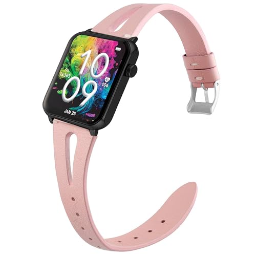 Compatible with Armitron Matrix Smartwatch bands, 20mm, 22mm Quick Release Slim Vintage Leather Strap Replacement Compatible with Armitron Connect Matrix, Link, Lunar, Boom, Eclipse Smartwatch (Pink, 22mm size band)