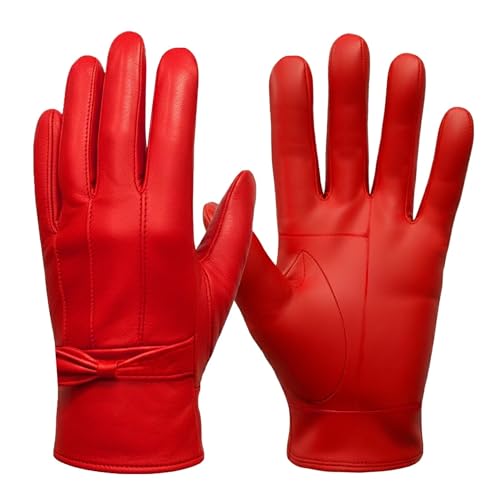 SixSigma Sports Ladies Winter Driving Leather Gloves Women - Quick Dry Soft Fleece Lined Thermal Gloves Womens Perfect For Driving Glove's - Ideal Gifts For Women (Red, Small/Medium)