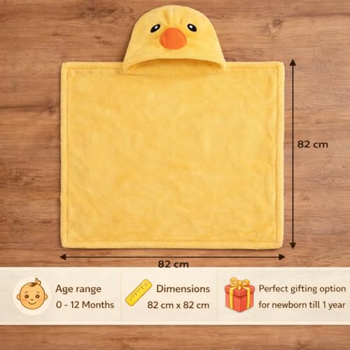 Image of First Kick New Born Baby Blanket Pack of Super Soft Bathrobe Wrapper Bath Towel for Boys, Girls, Babies (Yellow Duck, Length 82 cm x Width 82 cm, 0-12 Months)