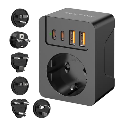 Adaptador Enchufe Universal, THUNIX Adaptador de Viaje con 2 USB-C(PD 20W) y 2 USB-A, Enchufe de Viaje Universal Travel Plugs para EU,Reino Unido, Americano, Canadá, Australia Más de 180 Países(Negro)