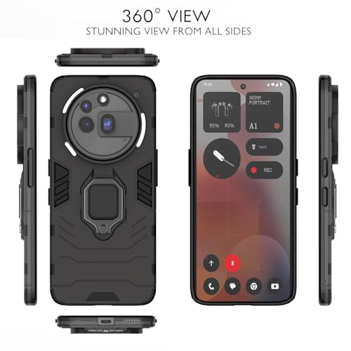 Image of Pikkme Back Cover for Nothing Phone 3a Pro 5G | 360 Protection Case | Ring Holder Stand D5 Tough Armor Bumper Case (Black)