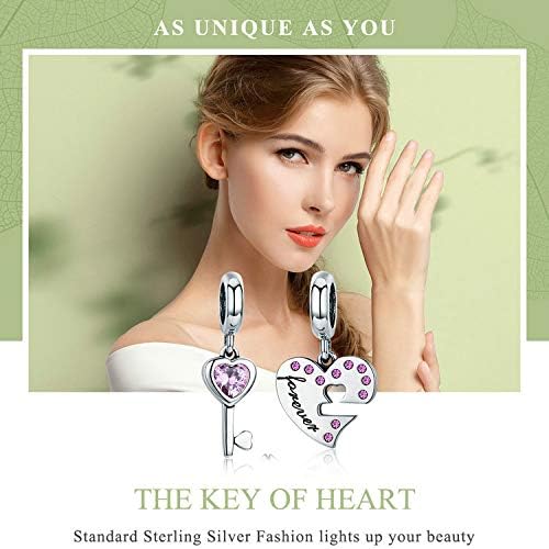 Bijoux Blu Silver Lock Heart Pink Romantic 925 Sterling Silver Lock Key of Heart Pink CZ Charm Pendant fit Charm Bracelet Jewellery Girlfriend Gift - Image 3