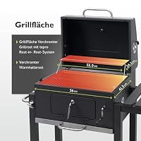 tepro Holzkohlegrill (Grillwagen) Toronto Click, Grillfläche: ca. 56 x 41,5 cm, BBQ mit Deckel, Edelstahl-Griff, Grillrost und Thermometer, Maße ca. 115 x 67 x 107 cm – Ansicht 3