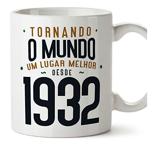 MUGFFINS Tazas 1932 Cumpleaños - En Portugués - Tornando o Mundo um Lugar Melhor - 11 oz / 330 ml - Regalo original y divertido