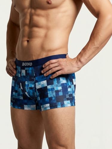 Image of BONO Men's Cotton Printed Underwear Trunk Regular Fit Anti Microbiable Mens Trunks Combo with No Marks Waistband (Pack of 2)