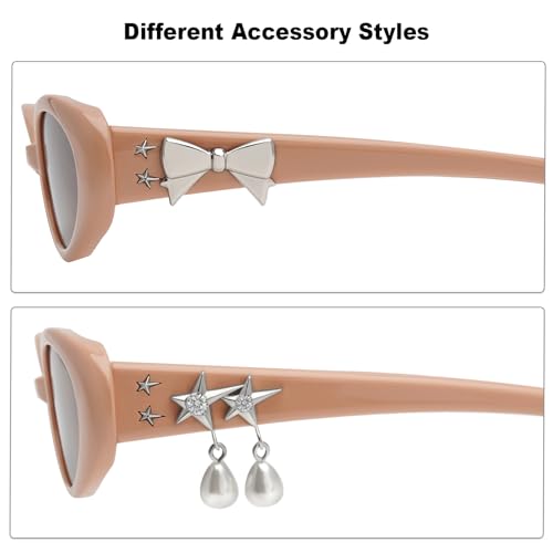 Retro Oval Sunglasses for Women Men Trendy Small 90s Style with Replaceable Charms4