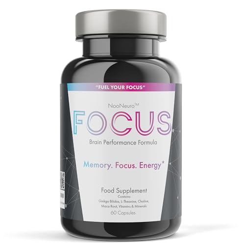 NooNeuro Focus Alpha Brain Cognitive Performance Supplement, Enhance Brain and Memory Function, Focus, Energy and Mental Agility. includes Ginkgo Biloba, Guarana, L-Theanine, Choline, Black Pepper