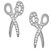 Trendy Sparkling Small 3/4" Clear Crystal Scissors Barber Shears Charms Stud Earrings Silver Tone