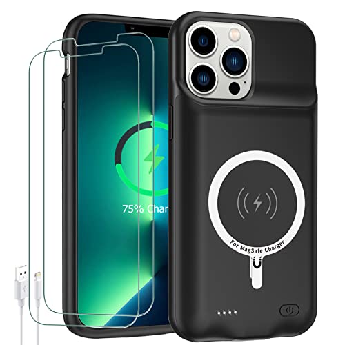 JBUBN Battery Case for iPhone 13 Pro, 10000mAh High Capacity Rechargeable Portable Protective Extended Charger Case, Wireless Charging Compatible, Extra Battery Life, Black