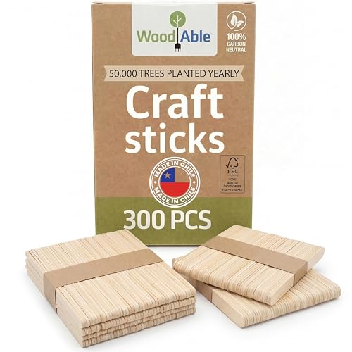 WOODABLE Craft Sticks Popsicle Sticks 300 Pack 4.5-Inch Natural Wood