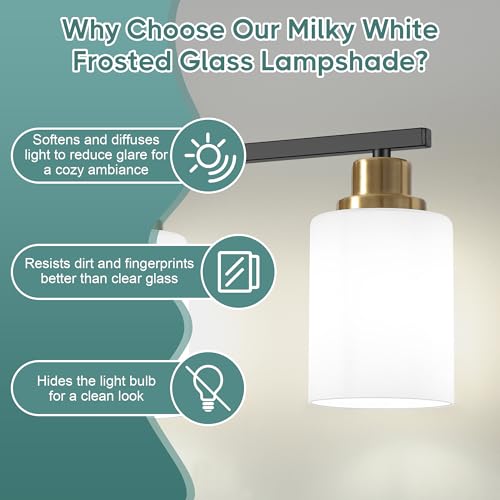 Image of Ascher Bathroom Light Fixtures, 4-Light Vanity Light Over Mirror, Black and Gold Wall Sconces with Milky White Frosted Glass Shades, Wall Lamp for Living Room Bedroom, E26 Base(Bulbs Not Included)