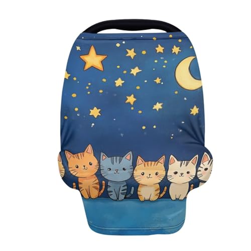 Image of Forchrinse Cartoon Cat Moon Star Nursing Cover Breastfeeding Scarf Soft Car Seat Cover for Babies Girls Infant Carseat Canopy Cat's Lover Multi-Use Cover