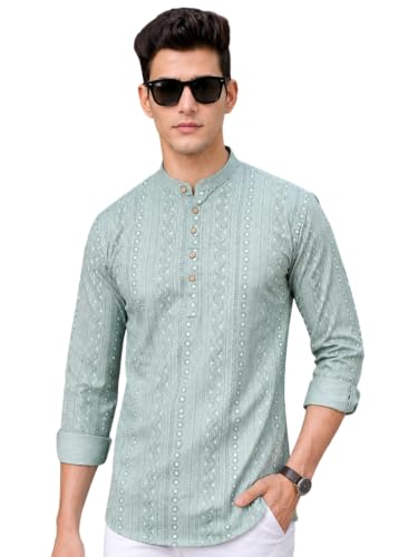Image of Majestic Man Men's Cotton Regular Fit Short Printed Designer Kurta