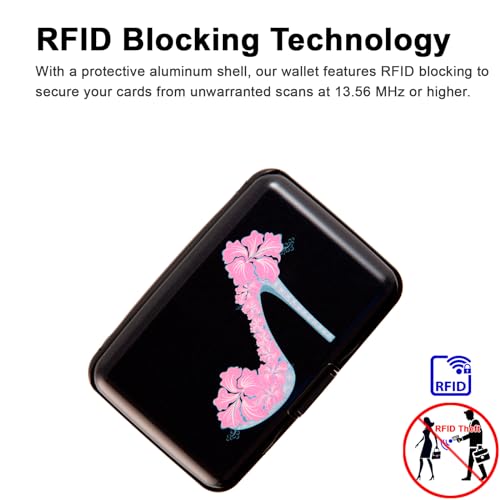 Image of Credit Card Holder, Metal Card Wallet RFID Blocking Mini Slim Aluminum Business Hard Card Case for Women Men (Flower High Heels)