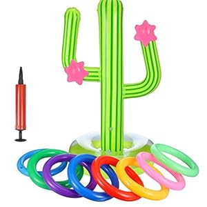10 Stuks Opblaasbare Cactus Ring, Opblaasbare Ring Toss Game, Spelset met Opblaasbare Cactus Kleur Opblaasbare Ringen…