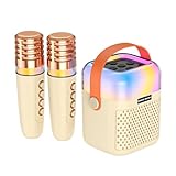 カラオケスピーカー カラオケセット BTマイクとスピーカー RGBの照明効果 3Dサラウンド 充電式ハンドヘルド カラオケ機械 KTVセット マイクポータブルカラオケシステム ホーム パーティー 屋外 (ベージュ)