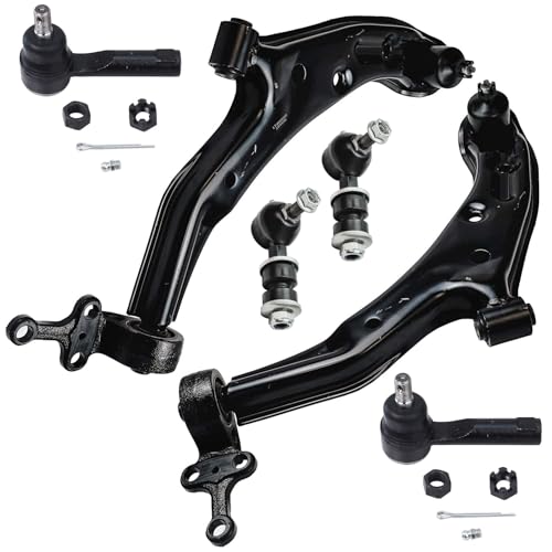 Image of Detroit Axle - 6pc Front End Control Arms Kit for 2001-2006 Nissan Sentra 2 Lower Control Arm w /Ball Joints 2 Sway Bar End Links 2 Outer Lower Tie Rod Ends 2002 2003 2004 2005 Replacement