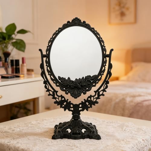 Espejo de maquillaje de estilo retro europeo con doble cara para dormitorio 8