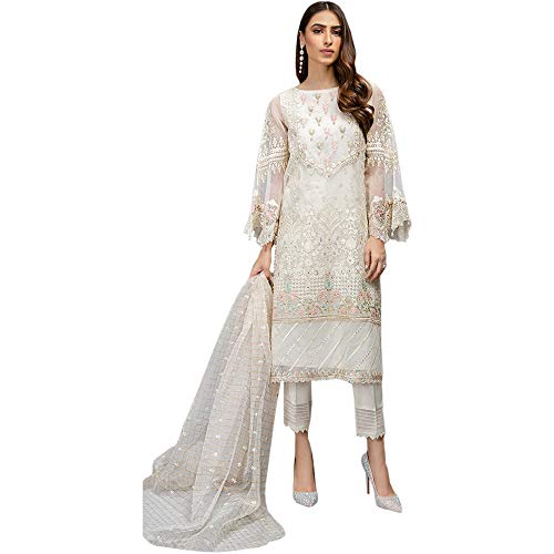 JIVRAJ FASHION Indische ethnische pakistanische gerade Sharara Anzug Salwar Kameez Partykleidung Designer Satin Stickerei (Wahl 2) Cover